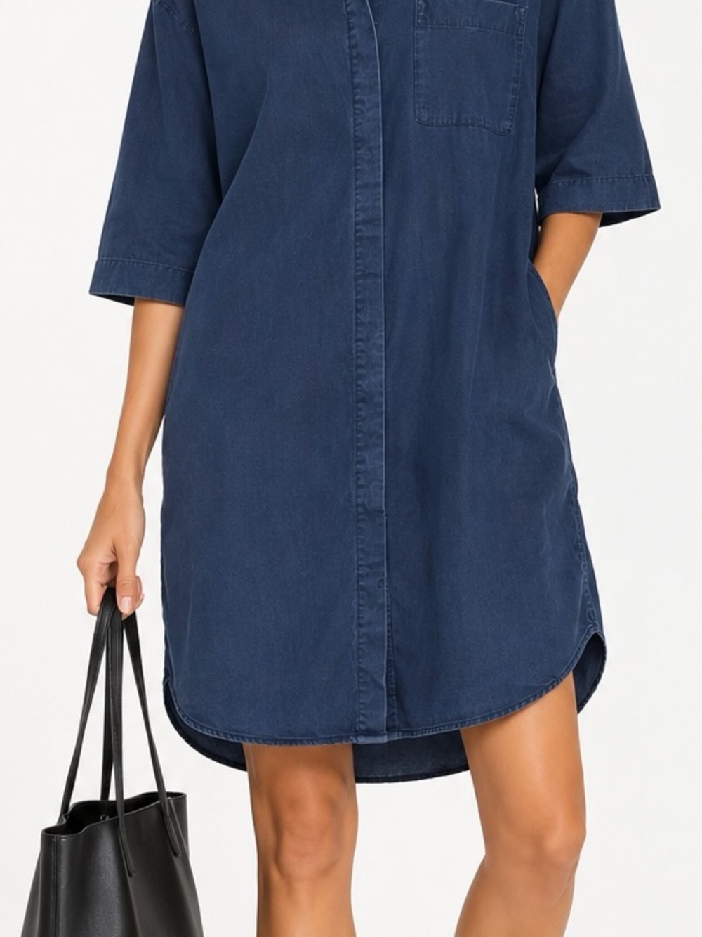 COS Navy Short-Sleeve Button-Down Shirt Dress